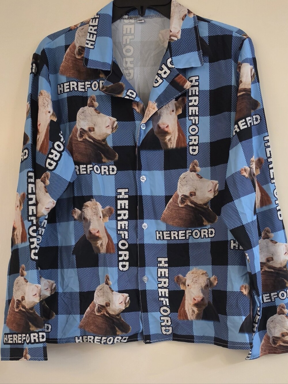 Women's Blue Plaid Hereford Print Longsleeve Pajama Top
